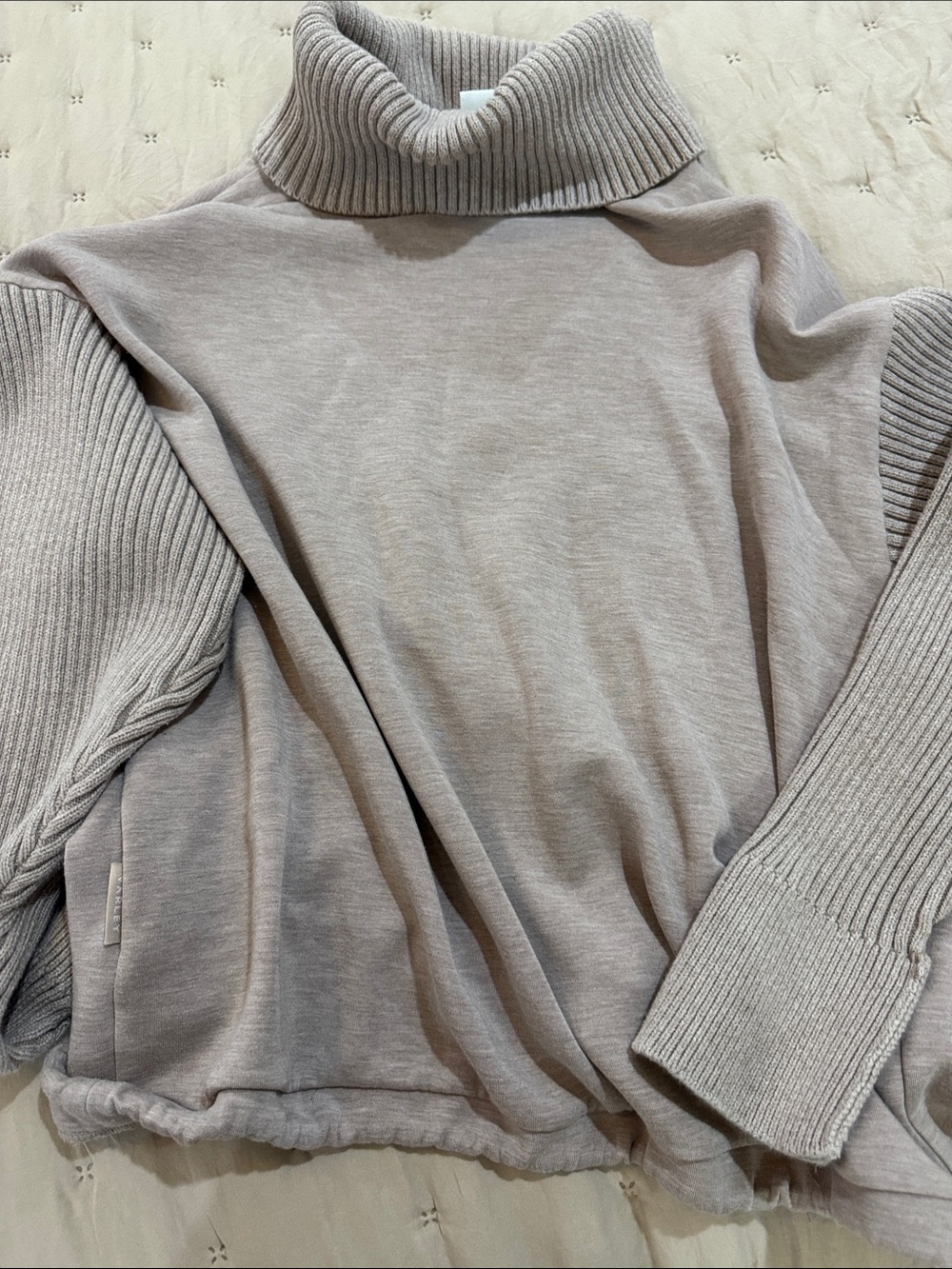 Varley Taupe Ribbed Turtleneck Sweater